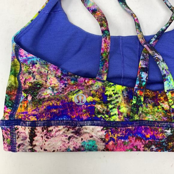 Lululemon Energy Sports Bra Womens Size 4 Multi Criss Cross Back Electric Jungle - Picture 4 of 5